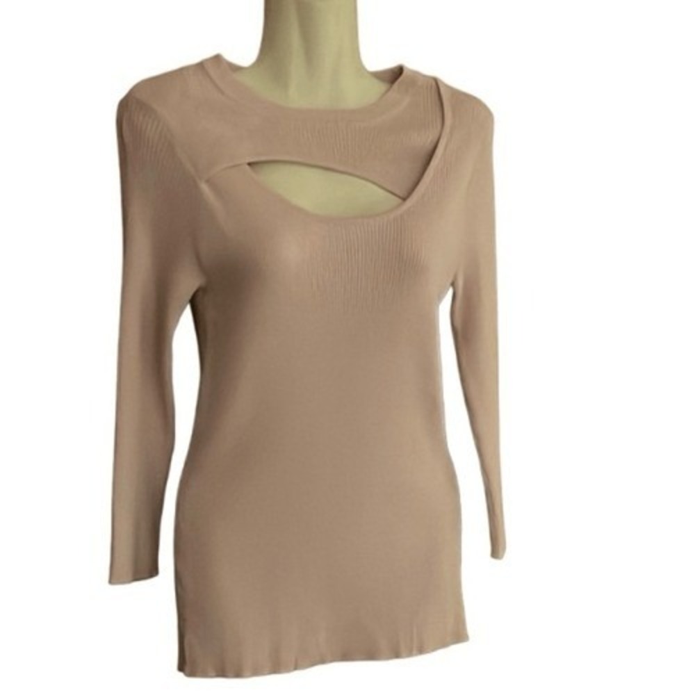 Carmen Marc Valvo Sweater Size Medium Lavender Pink Ribbed Keyhole Front‎ NWOT